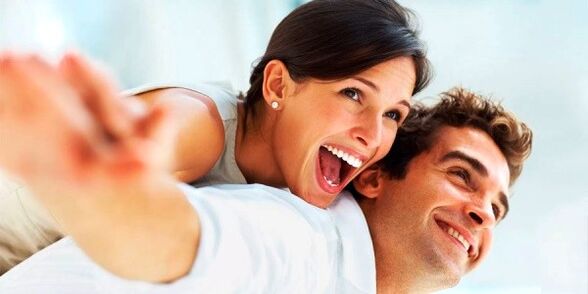 Happy woman and man with greater power.